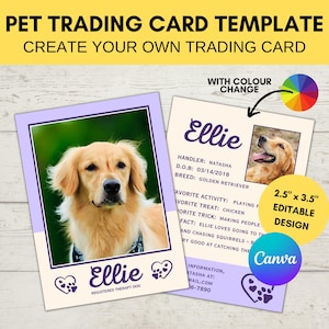 Plantilla editable de tarjeta coleccionable de terapia para mascotas | Tarjeta comercial personalizada imprimible | Crea tu propia tarjeta coleccionable | Plantilla digital editable de Canva