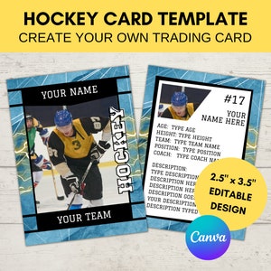 Bewerkbare sportkaart sjabloon | Gepersonaliseerde hockey-ruilkaart om af te drukken | Maak je eigen ruilkaart | Bewerkbare Canva digitale sjabloon, H12