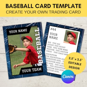 Plantilla de tarjeta deportiva editable | Tarjeta coleccionable de béisbol personalizada imprimible | Crea tu propia tarjeta coleccionable | Plantilla digital editable de Canva, B2