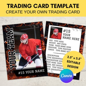 Modèle de carte de sport modifiable | Carte à collectionner de hockey personnalisée imprimable | Créez votre propre carte à collectionner | Modèle numérique Canva modifiable, T3