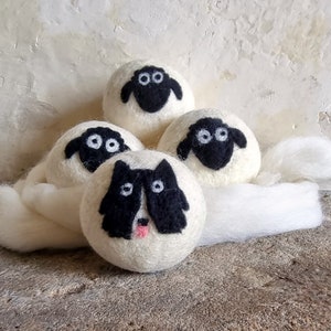 Boules de séchage entièrement en laine lot de 4. Laine britannique, faite main à Dartmoor. Sheep Dog and Flock