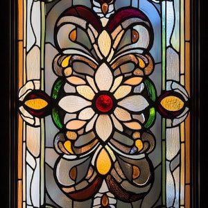 Película para ventanas con vitrales con motivos florales ornamentados: película decorativa para privacidad para puertas y ventanas: adherencia estática no adhesiva con tamaño personalizado gratuito