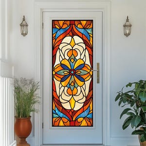 Victorian Style Stained Glass Privacy Film - Elegant Frosted Window Sticker for Home and Business Spaces