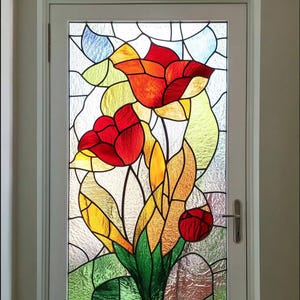Stained Glass Window Privacy Film for Front Door Frosted Static Cling No Glue Custom Size