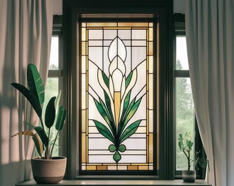 Film de confidentialité pour fenêtre - Style Art déco, revêtement décoratif en vitrail pour fenêtres et portes
