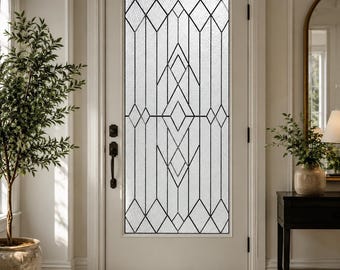 Window Privacy Film Art Deco Stained Glass Window Film, Frosted Geometric Leaded Glass Door Decal