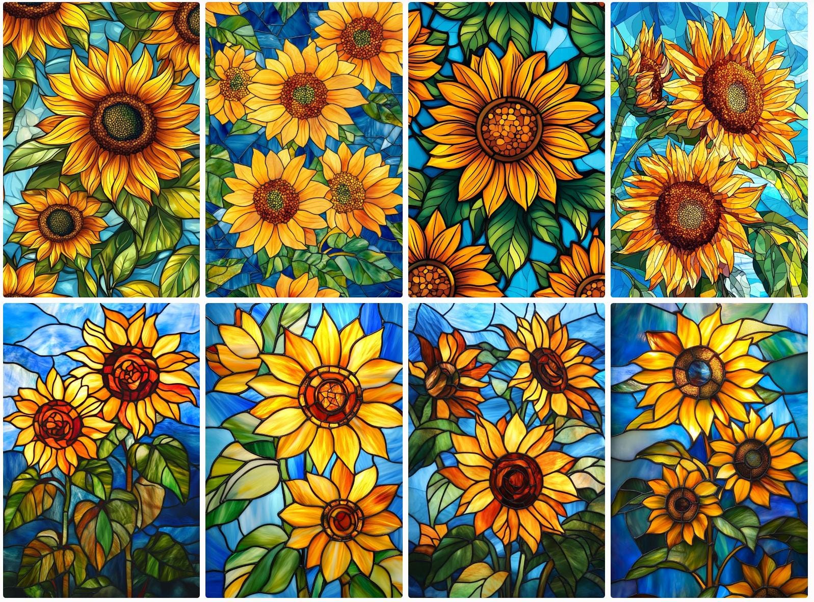Custom Sunflower Stained Glass Window Film | Decorative Privacy Cling ...