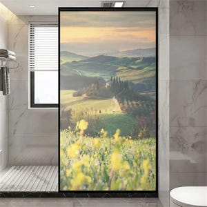 Sun Protection Privacy Glass Window Film – Frosted Sticker, Landscape Pattern, Bathroom Window Decoration, Non-Adhesive Tint Film