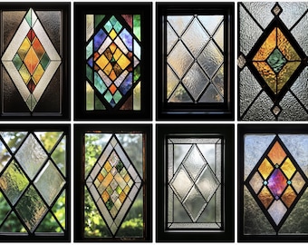 Colorful Diamond Stained Glass Window Film - Decorative Privacy Film for Doors & Windows - Non-Adhesive Static Cling - Custom Size Available