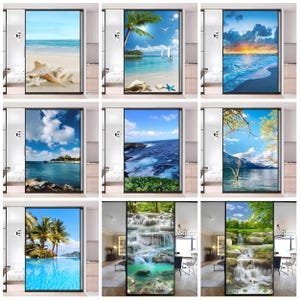 Película de privacidad para ventanas Ocean Breeze, decoración de conchas marinas de playa costera, cubierta de vidrio con adherencia estática para dormitorio