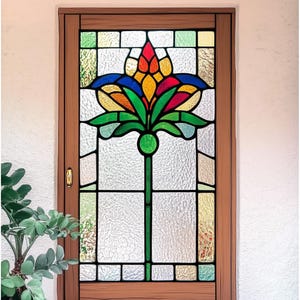 Custom Lotus Stained Glass Window Film Privacy Decorative Door Cling Static Non-Adhesive Floral Design