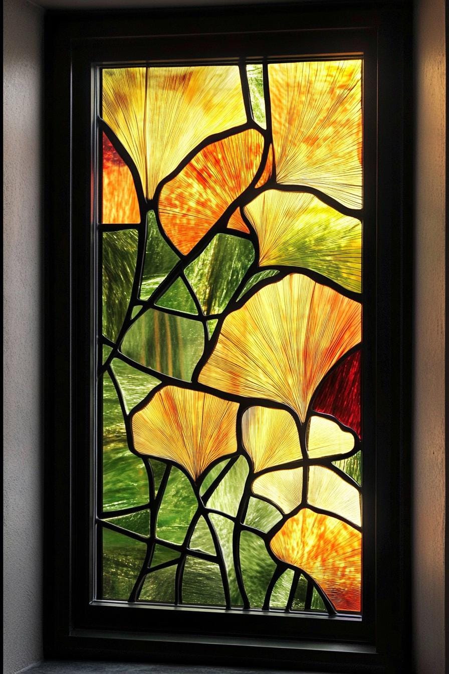 Gingko Window Ginkgo Leaf Stained Glass Window Film - Decorative Privacy Film for ...