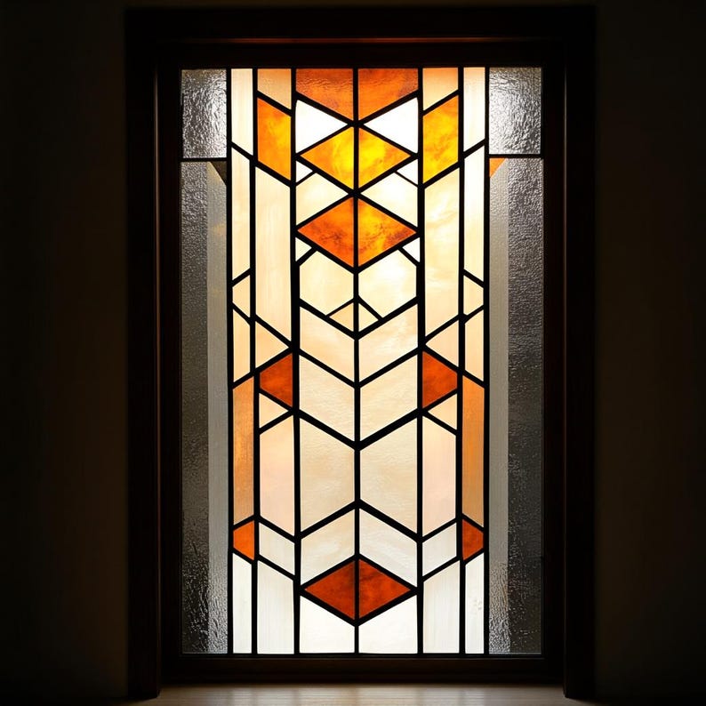 Amber Geometry — Art Deco Inspired Stained Glass Window Film - Etsy
