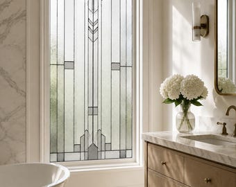 Moderne Geometrische Fenster Sichtschutzfolie | Minimalist Frosted Glass Cling | Schwarze Linie Art Deco Fensteraufkleber Benutzerdefinierte Größe
