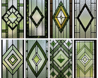 Película para vitrales con diseño de diamante verde moderno – Vinilo estático de privacidad Art Déco para puertas y ventanas – Tamaño personalizado disponible
