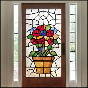 Custom Potted Flower Stained Glass Window Film Privacy Decorative Door Cling Static Non-Adhesive Floral Design