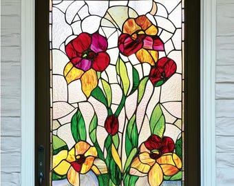 Colorful Abstract Stained Glass Window Privacy Film for Front Door Static Cling No Glue Home Entry Décor