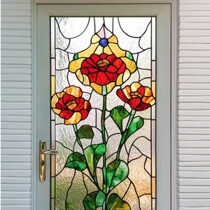 Classic Floral Stained Glass Window Film Privacy Cover Static Cling No Glue Entryway Decor