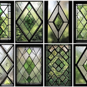 Opaque Green Diamond Stained Glass Window Film - Decorative Privacy Film for Doors & Windows - Non-Adhesive Static Cling with Custom Size