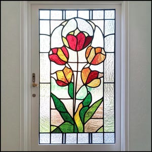 Vintage Floral Stained Glass Window Cling Potted Plant Entry Door Privacy Film Decorative Static Non-Adhesive
