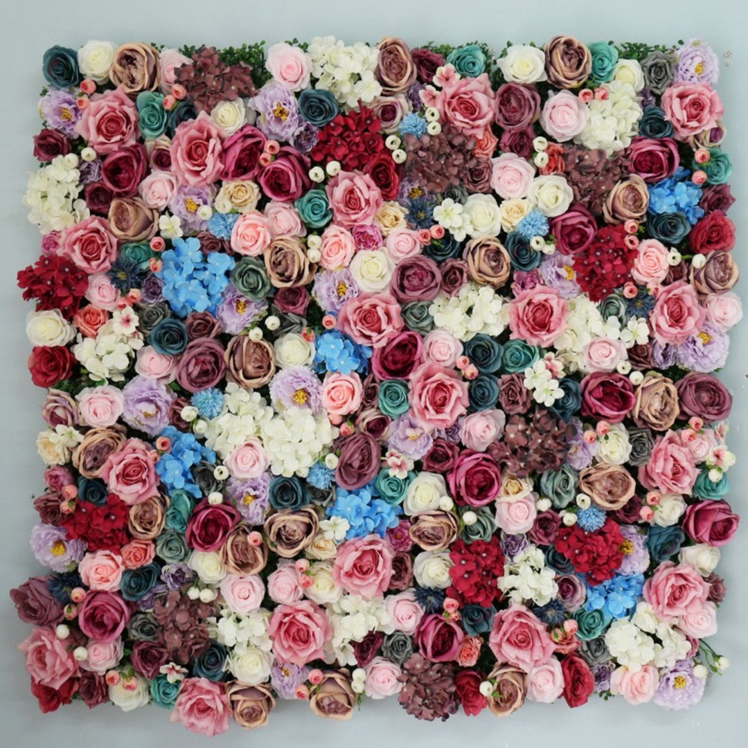 Pink Rose Silk Flower Panels Artificial Flower & Eucalyptus Green