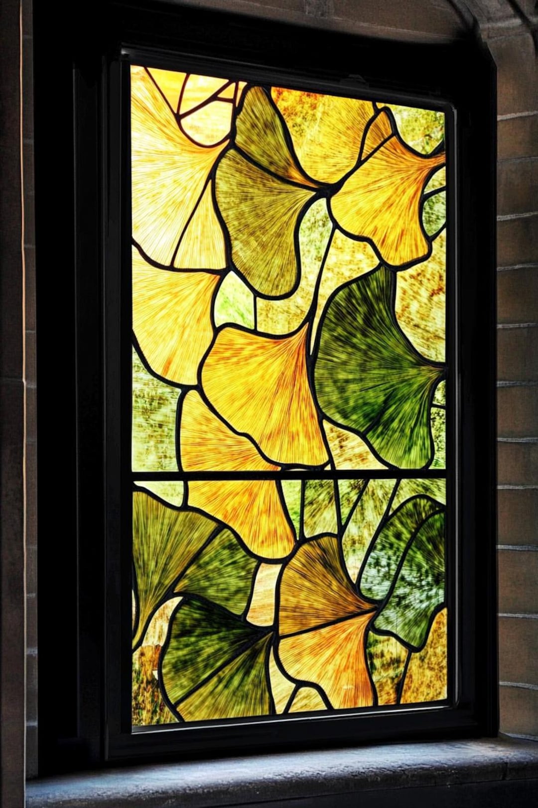 Gingko Window Ginkgo Leaf Stained Glass Window Film - Decorative Privacy Film for ...