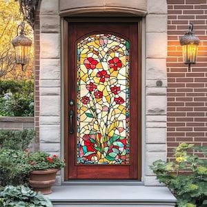 Handcrafted-Inspired Stained Glass Decal - Decorative Window Privacy Film for French and Patio Doors
