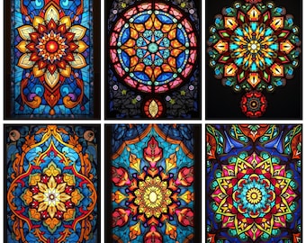 Custom Geometric Stained Glass Window Film – Mandala Pattern Static Cling Privacy Film for Living Room, Hallway, Door or Meditation Space