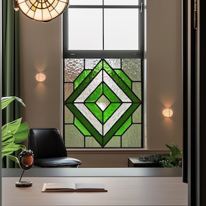 Custom Geometric Stained Glass Window Film – Privacy Decorative Frosted Cling for Glass Door & Window – Art Deco Style, Made to Order