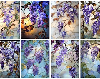 Purple Wisteria Stained Glass Window Film - Custom Decorative Privacy Film,  Non-Adhesive Static Cling, Perfect for Home & Office Dcor