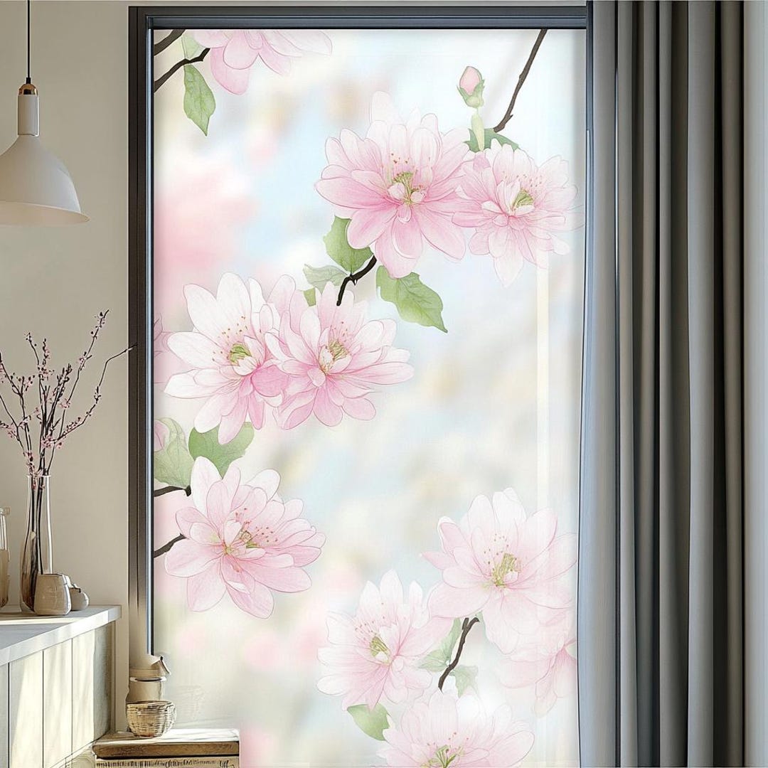 Pink Cherry Blossom Window Privacy Film - Decorative Floral Frosted ...