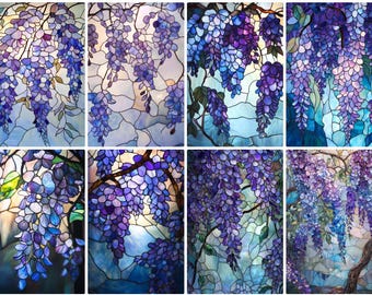 Handcrafted Wisteria Stained Glass Window Film | Personalized Privacy Sticker for Bathrooms and Living Rooms