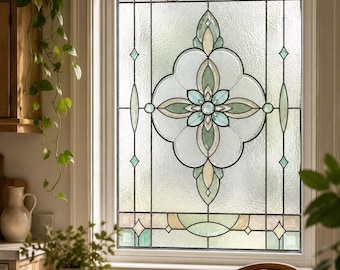 Window Privacy Film, Elegant Art Nouveau Floral Stained Glass Window Film, Frosted Decorative Privacy Cling, Custom Size Available