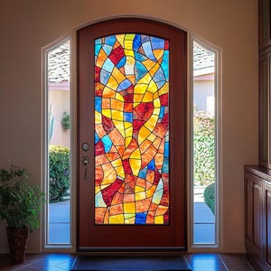 Victorian Style Stained Glass Privacy Film - Elegant Frosted Window Sticker for Home and Business Spaces