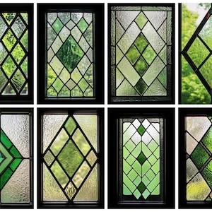 Green Diamond Stained Glass Window Film - Decorative Privacy Film for Doors & Windows - Non-Adhesive Static Cling with Free Custom Size