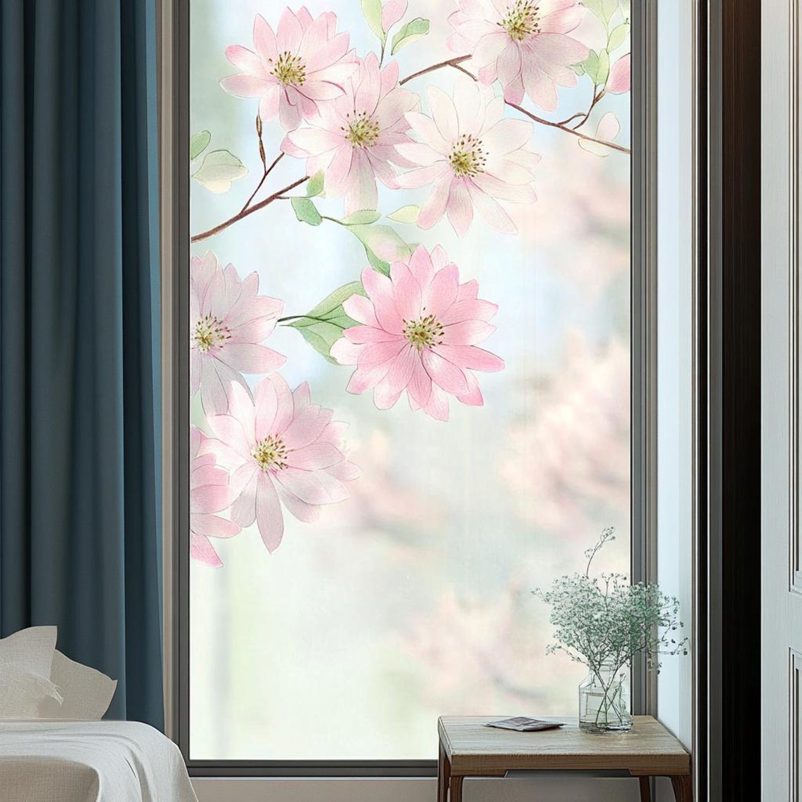 Pink Cherry Blossom Window Privacy Film - Decorative Floral Frosted ...