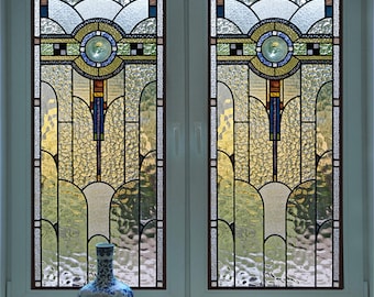 Custom Size Stained Glass Window Film Frosted Privacy Static Cling Retro Style Stickers Shower Bathroom Office Home Decor