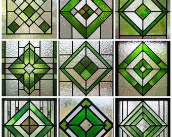 Green Diamond Stained Glass Window Film - Privacy Static Cling Frosted Glass Decal for Windows & Doors - Custom Size Available