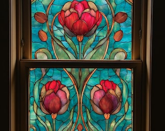 ステンドグラス　チューリップ丸 Stained glass ステンドグラス デザイン チューリップ チューリップが3