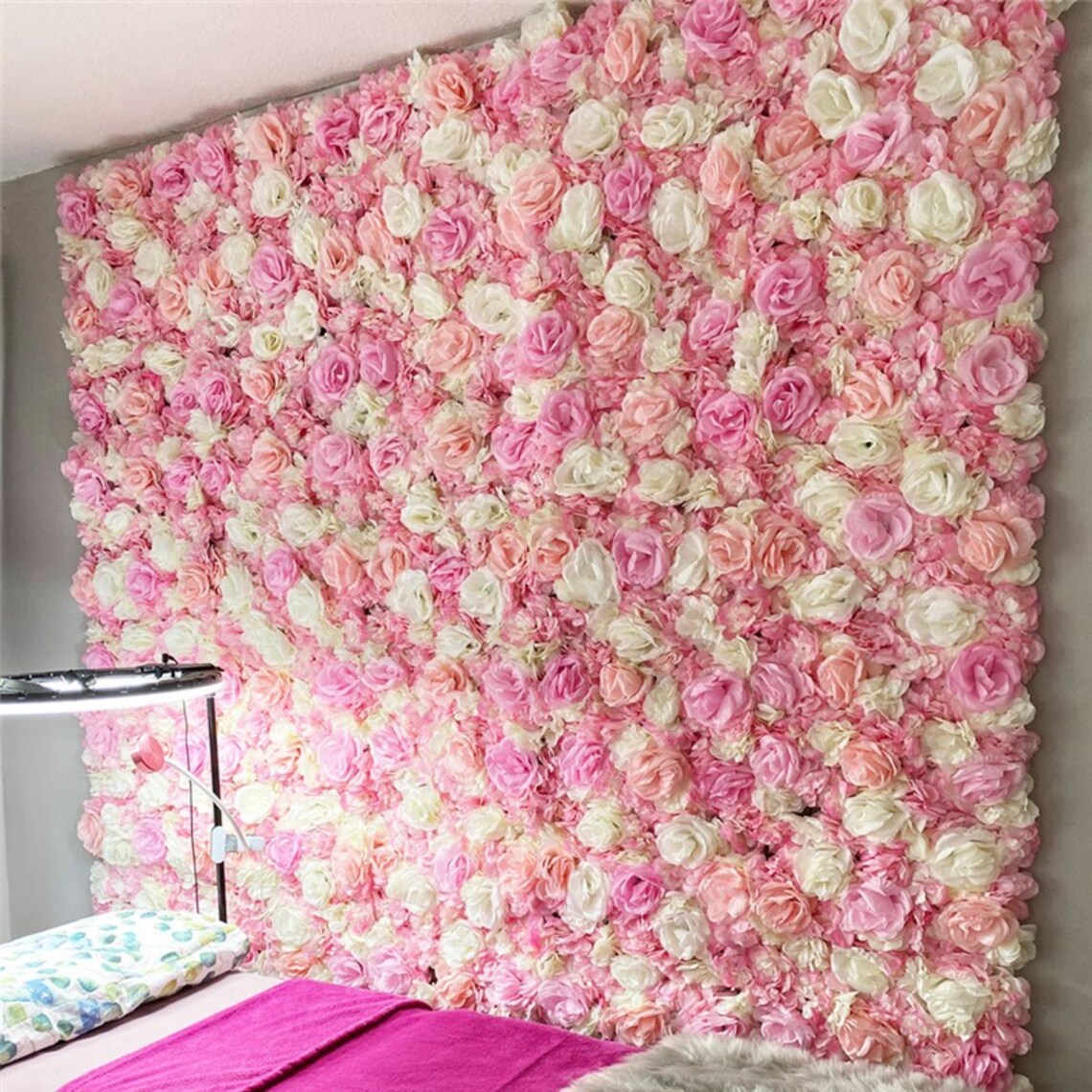 White&pink 3D Flower Wall Artificial Mix Rose Floral Wall Etsy