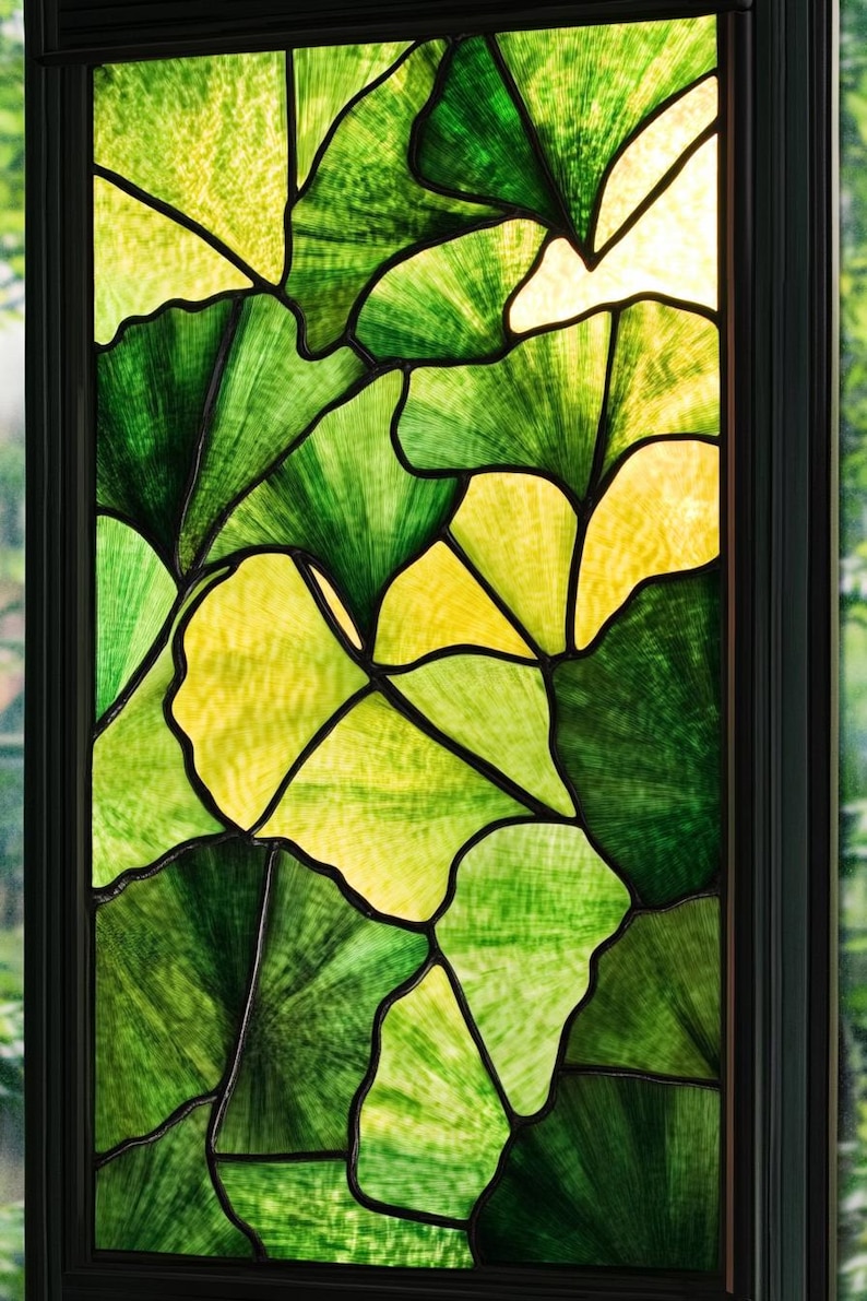 Gingko Window Ginkgo Leaf Stained Glass Window Film - Decorative Privacy Film for ...