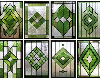 Película para vitrales con punta de diamante verde: vinilo geométrico para privacidad de puertas y ventanas, adherencia estática, tamaño personalizado disponible