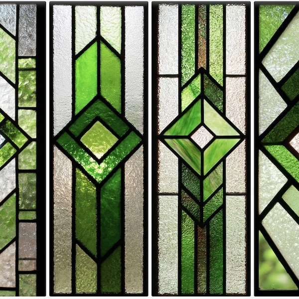 Green Diamond Vertical Window Film Set – Stained Glass Style Privacy Panels for Doors & Sidelights – Custom Size Static Cling