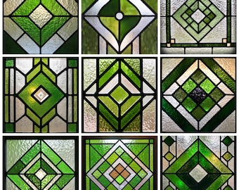 Película para vitrales con diseño geométrico de diamante verde - Vinilo estático esmerilado para privacidad, ideal para puertas y ventanas - Tamaño personalizado disponible