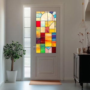Classic Stained Glass Entryway Decal - Elegant Floral Geometric Pattern for Home & Office Doors