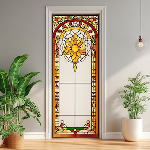 Handcrafted-Inspired Stained Glass Decal - Decorative Window Privacy Film for French and Patio Doors