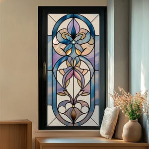 Custom Stained Glass Window Film – Floral & Abstract Privacy Cling for Living Room Bedroom Kitchen | No Glue Static Frosted Decorative Cover