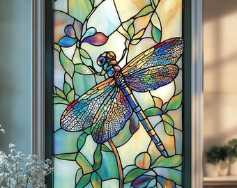Película para ventana con diseño de libélula, estática, decorativa, inspirada en la naturaleza, para privacidad, no adhesiva, esmerilada, para decoración del hogar