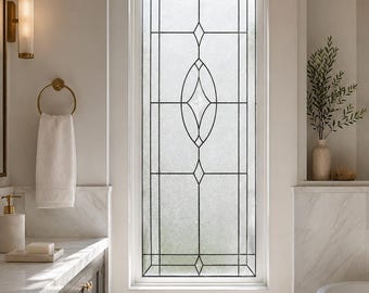 Window Privacy Film, Geometric Stained Glass Window Film, Art Deco Frosted Privacy Cling for Front Door, Bathroom & Entryway, Custom Size