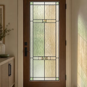 Stained Glass Window Film for Front Doors, Art Deco Pale Green Rectangular Geometric, Custom Size